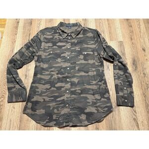 Social Standar by Sanctuary Shirt Size Medium Green Brown Camouflage Button Up